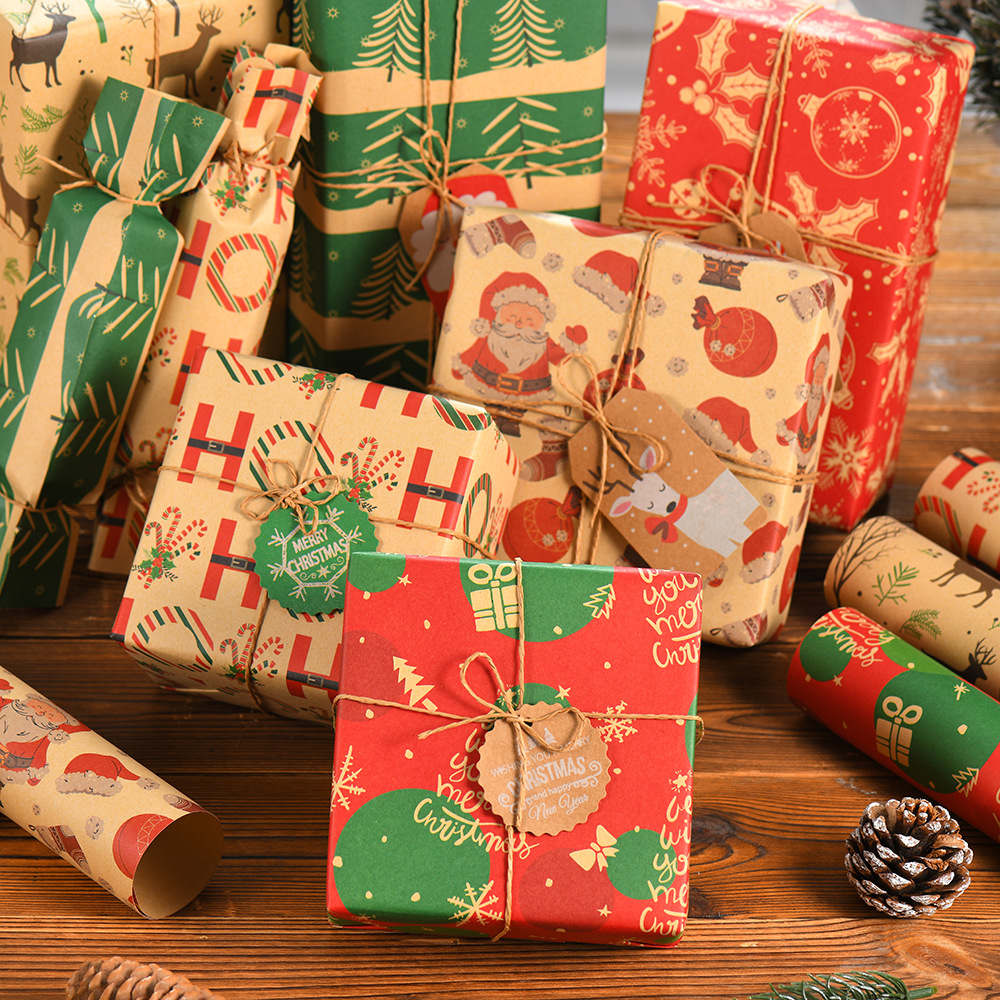 Amazon nuevo papel kraft retro caja de regalo de Navidad letras Papá Noel regalo papel de regalo al por mayor