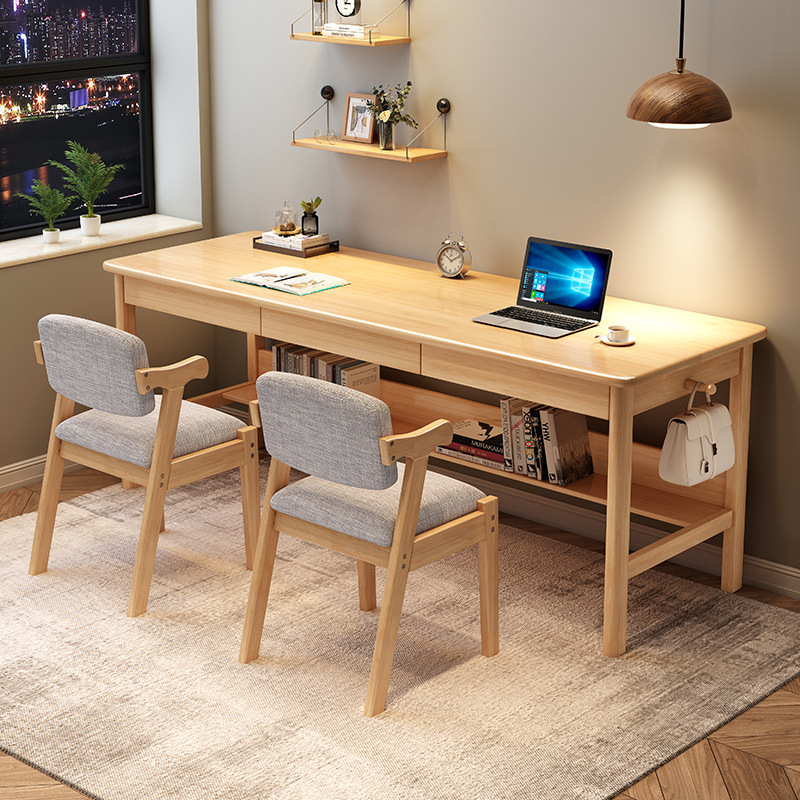 Solid Wood Desk Lengthened Long Table Home Office Computer Desk Simple Conference Table Double Three-Person Writing Desk