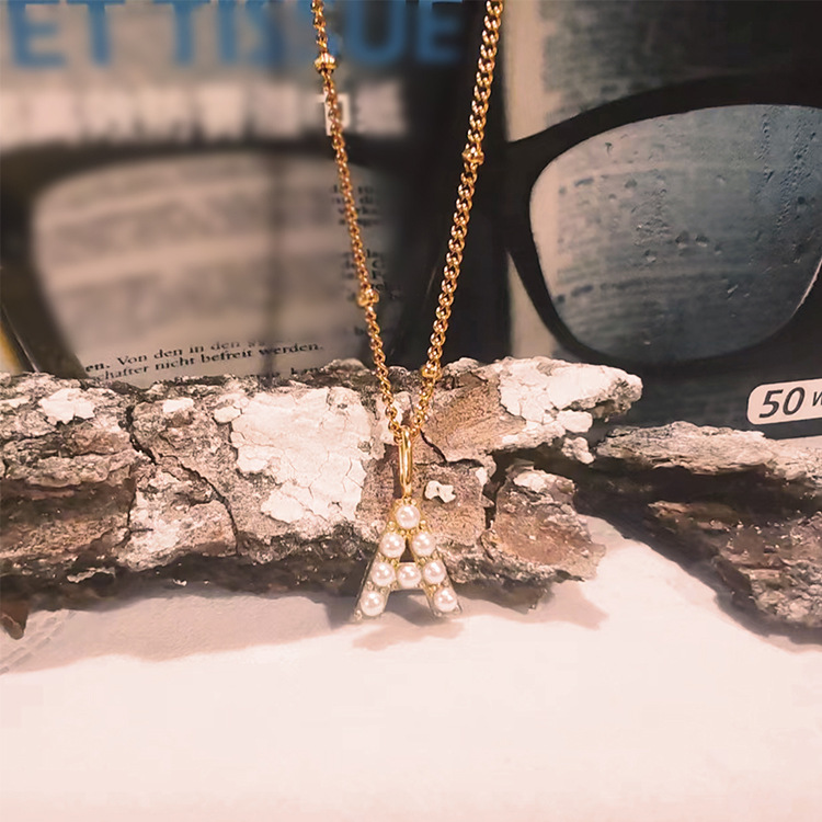 10g Weight PVD Coated Gold Plating Process Real Gold Plated Plating Material PVD Coated Real Gold Plated Letter Stainless Steel Vintage Style Waterproof Non Tarnish 304 Stainless Steel Pendant Necklace