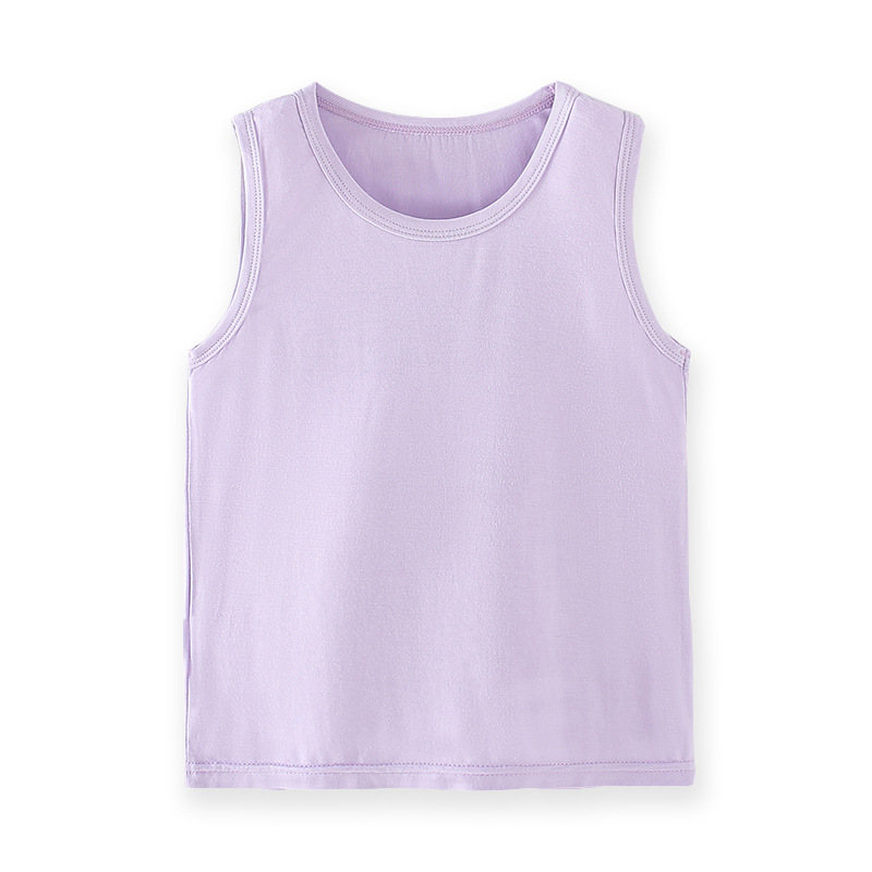 Chaleco modal para niños color sólido cuello redondo chaleco elástico transpirable absorción de humedad niños y niñas chaleco en forma de I verano para niños