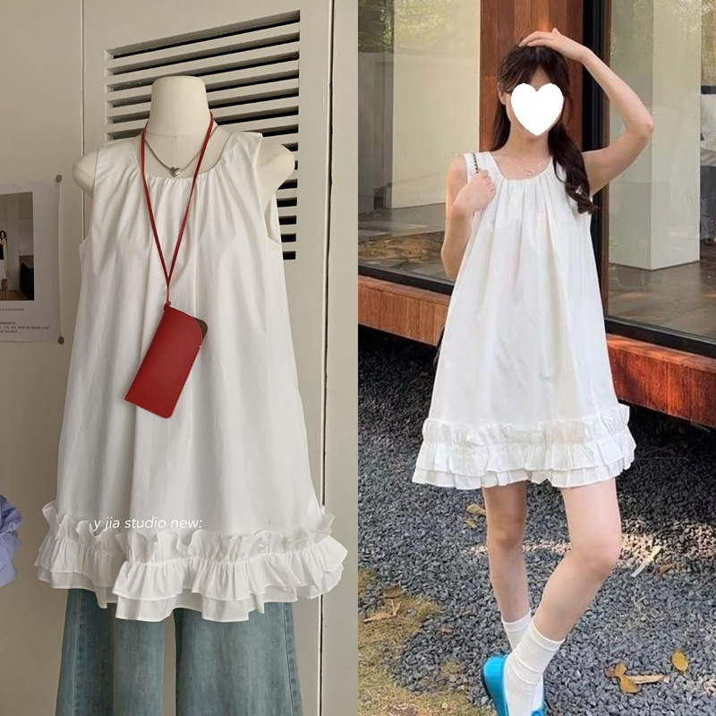 DIY Light Oxygen Girl Style, Age-Reducing Pleated Lace Plus-Size Loose Maternity Dress, Sleeveless Tank Top DIY Light Oxygen Girl Style, Age-Reducing Pleated Lace Plus-Size Loose Maternity Dress, Sleeveless Tank Top