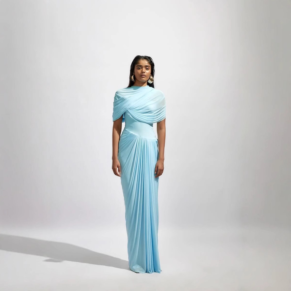 European and American Cross-Border 2025 Spring New Shawl-Style Pleated Wrap Long Skirt Casual Style Slim Dress