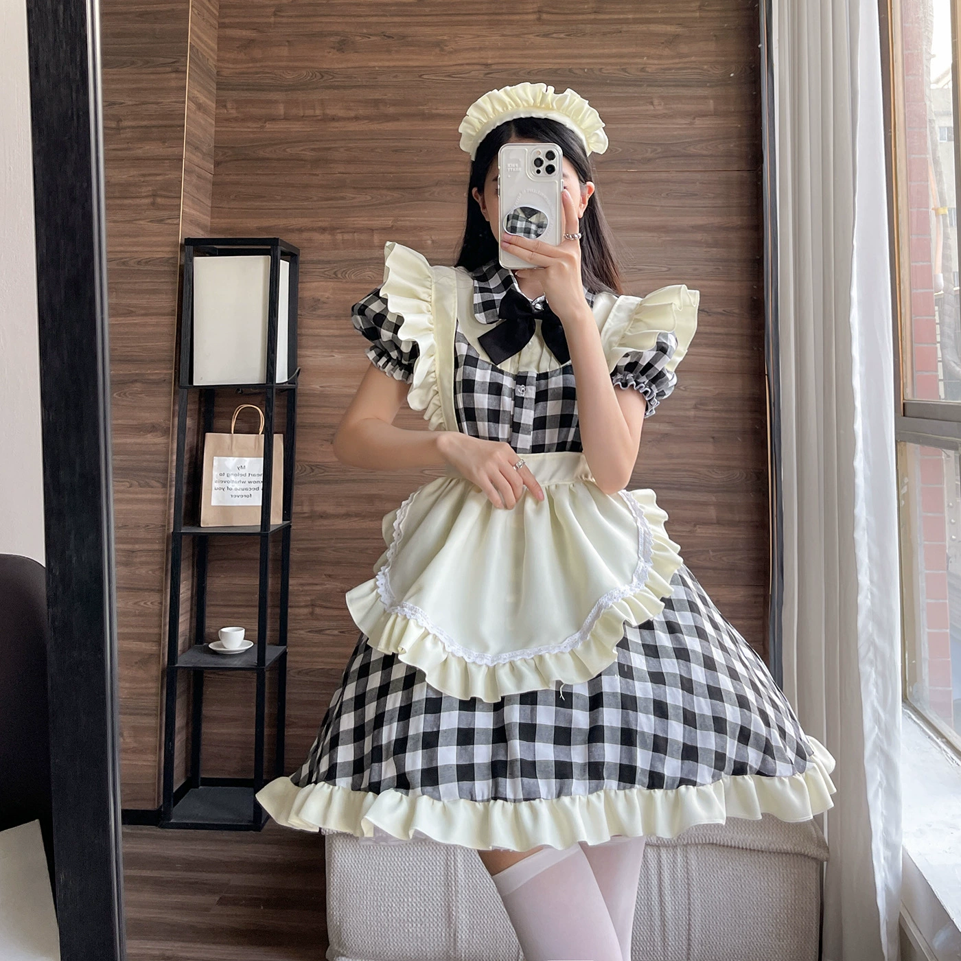 КостюмLolita в стиле униформы горничной, размеры от S до 5XL, красная клетка и Haig
