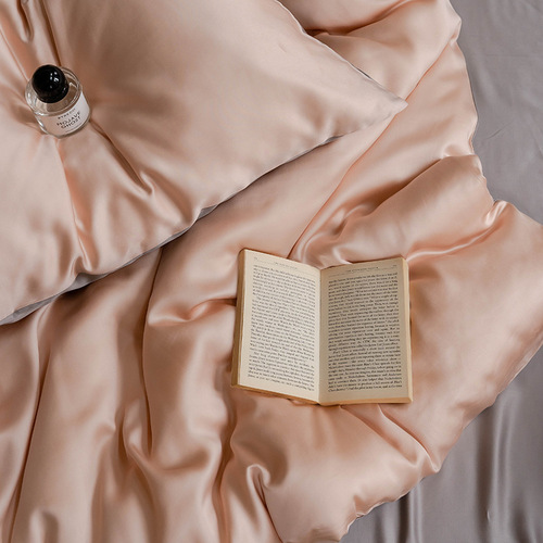 60S Lenzing Tencel four-piece set simple solid color silky cool bed sheet quilt cover sleeping naked ice silk bedding summer 4