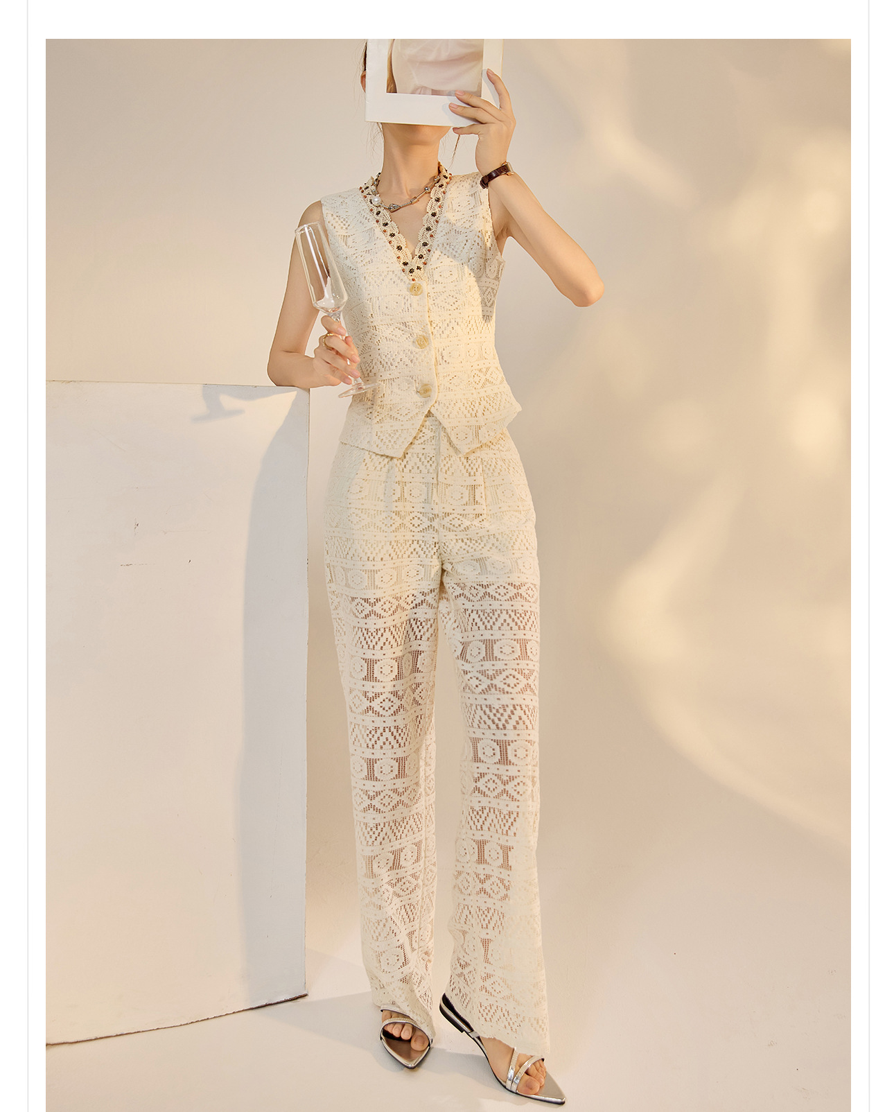 Bộ vest quần dài nữ cổ chữ V khoét lỗ phong cách retro cao cấp mùa hè 2026 — Quần dài, Vest [có dây ruy băng] chi tiết 18