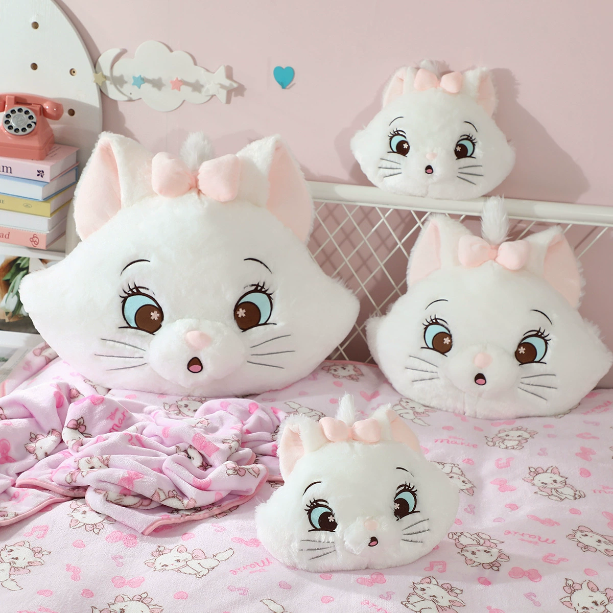 Кошечка-плюшевый детский головной убор с сердечком Sakura Mary Cat Plush Large Doll Pillow Car Headrest Cushion Dropshipping