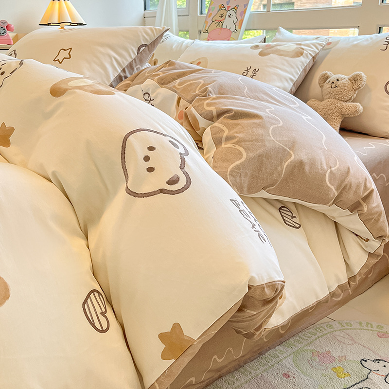 Cama de algodón de cuatro piezas Four Seasons 100 Cotton 2025 nueva ropa de cama sábana edredón dormitorio juego de tres piezas sábana 4