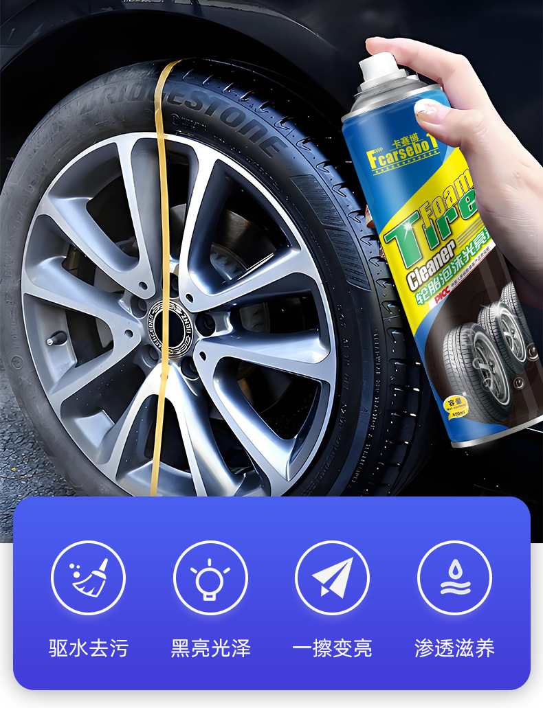 Car Tire Shine Agent, Blackening and Long-Lasting Tire Wax, Maintenance and Anti-Aging Foam Wheel Hub Cleaner