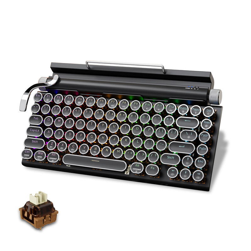Polka Dot Retro Typewriter Mechanical Keyboard Punk Keycap Mobile Phone Tablet Mac Bluetooth True Mechanical Keyboard Cross-Border