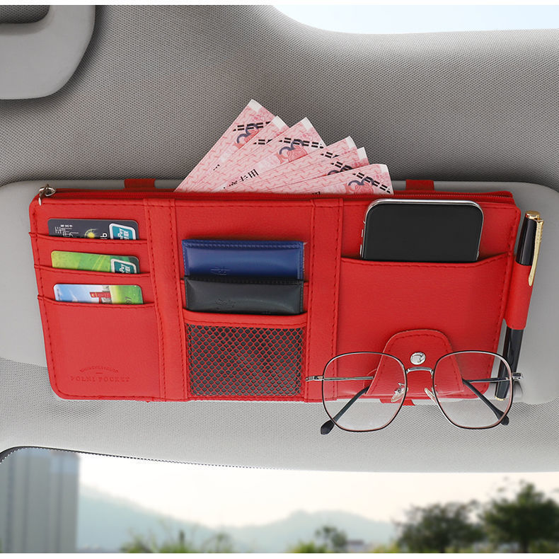Car Sun Visor Storage Bag, Multi-Functional Car Interior Glasses Holder, Card Holder, Driver's License and Ticket Storage Holder