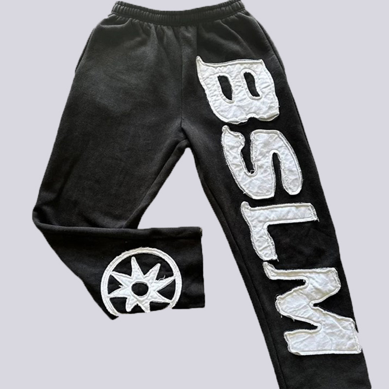 Pantalones Sueltos con Bordado de Letras y Estampado de Poliéster y Chenilla