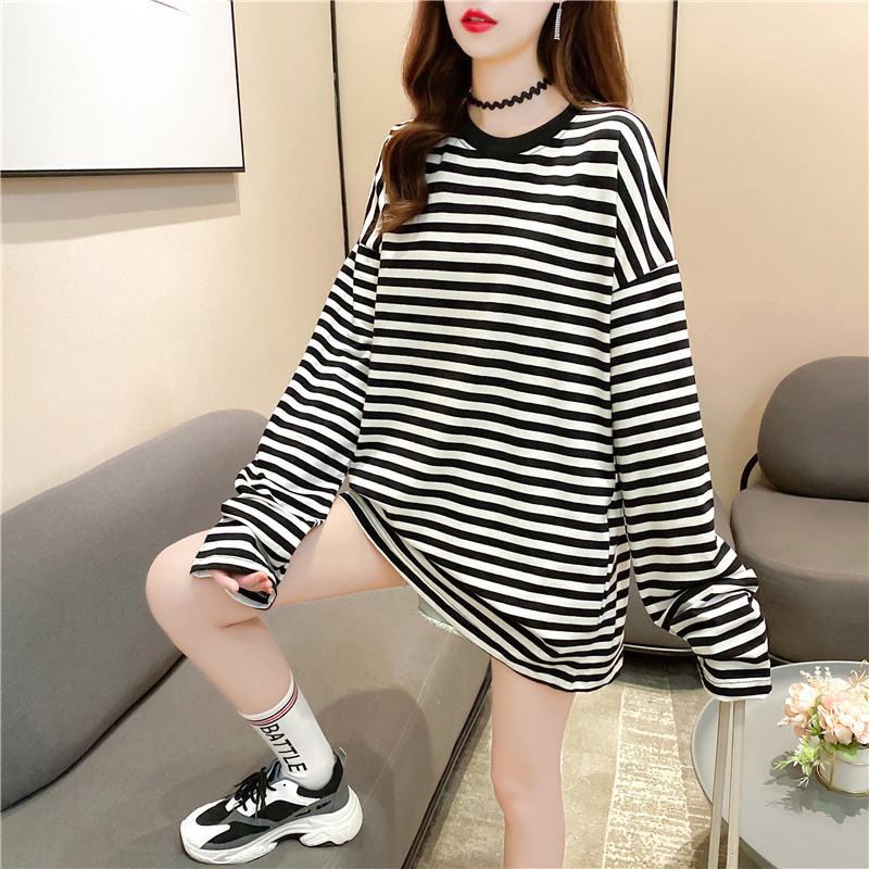 Large Edition Rainbow Stripe T-shirt Loose 2021 New Style Hyun Ya Style Long Sleeve Top Spring and Autumn Harajuku Hong Kong Style Women's Clothing Large Edition Rainbow Stripe T-shirt Loose 2021 New Style Hyun Ya Style Long Sleeve Top Spring and Autumn Harajuku Hong Kong Style Women's Clothing