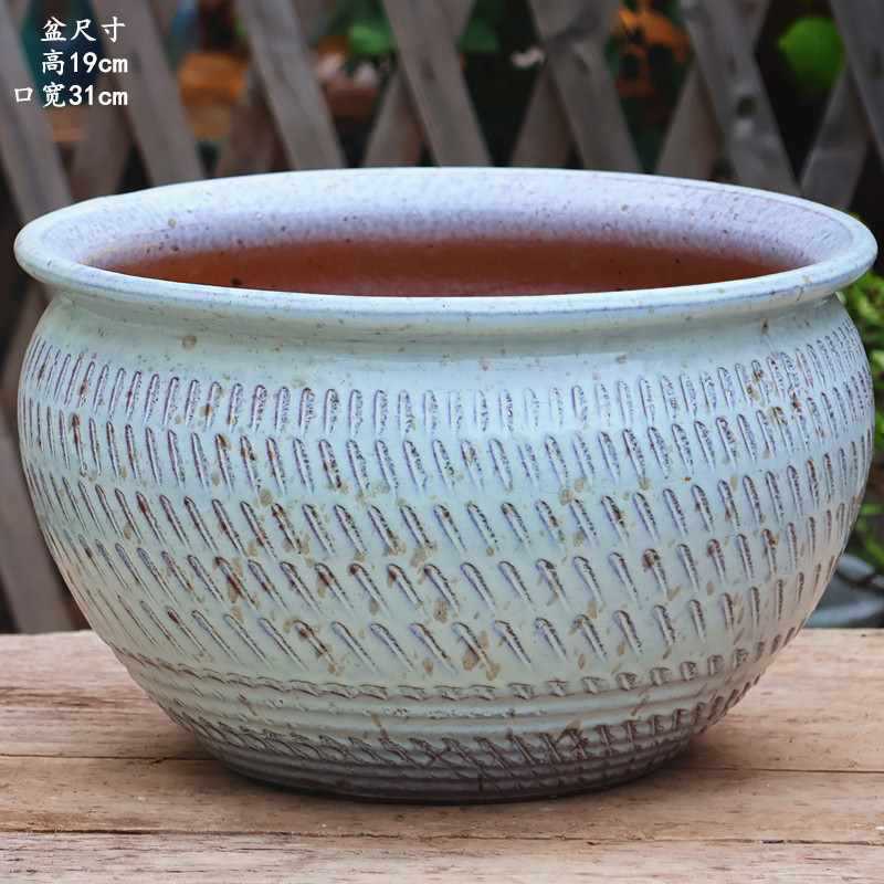 大口径グリーンダルシム多肉植物オオバコ紫大万百クリエイティブ陶器ポット粗い陶器砂土陶器ポット植木鉢大型レトロ|undefined