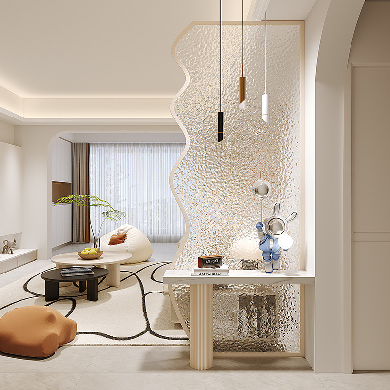 Living Room Changhong Tempered Glass Cream Style Bathroom Entrance Screen Stainless Steel Iron Partition Blocking Wall