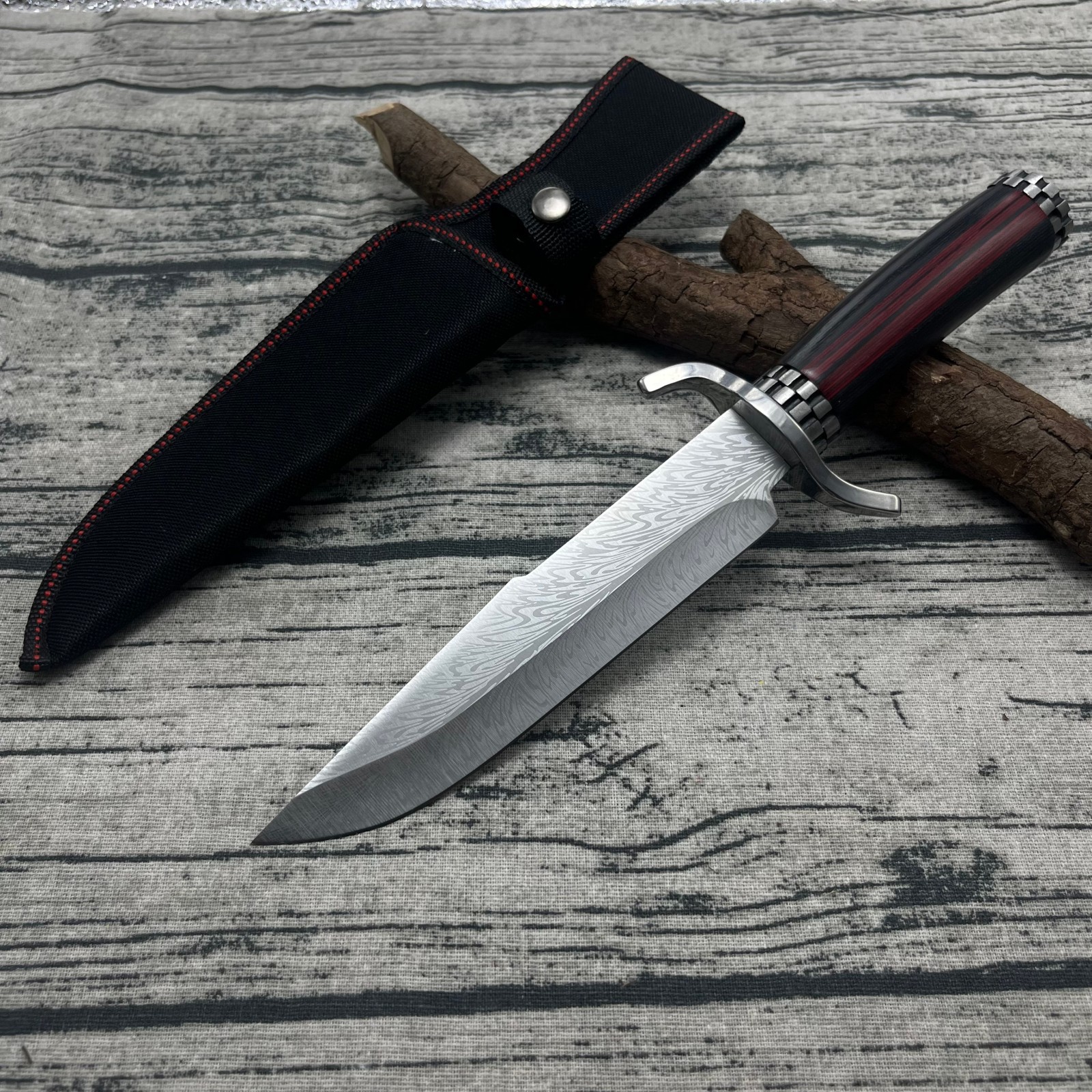 户外爆款羽毛纹多用一体直刀高硬度荒野求生战术刀随身便携登山刀