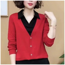 直播同款 2024年春季新款时尚长袖假两件衬衫气质中年妈妈装衬衣