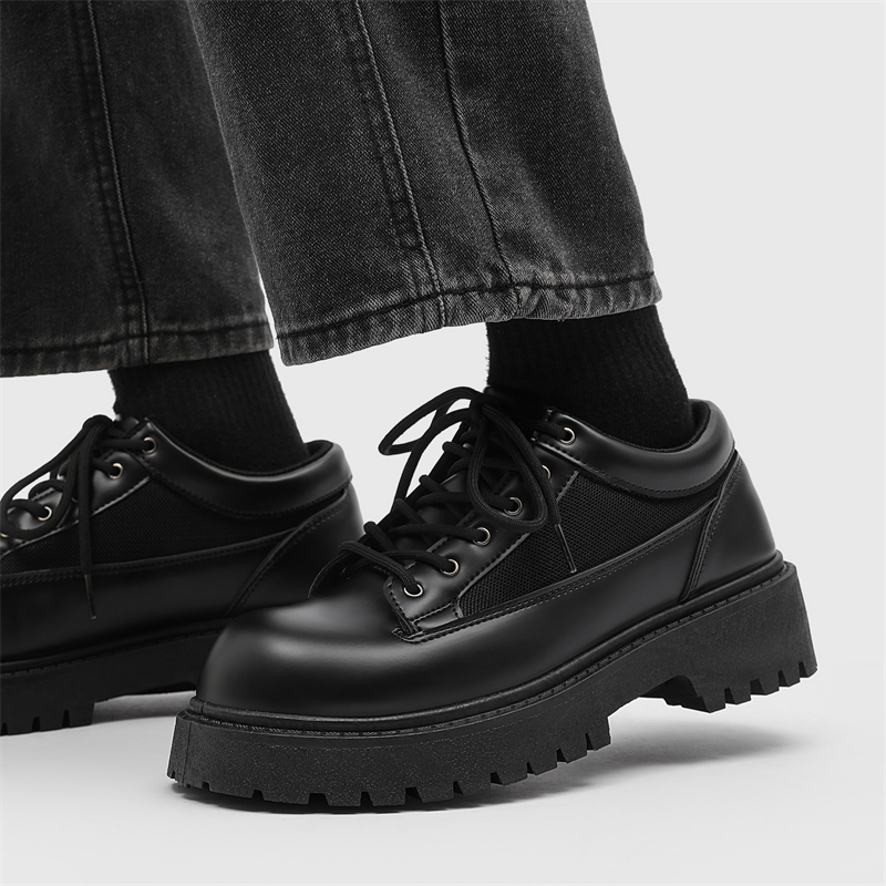 Chaussures Derby noires à semelle épaisse, style britannique, pour homme, idéales pour un mariage ou un costume._voghion.com