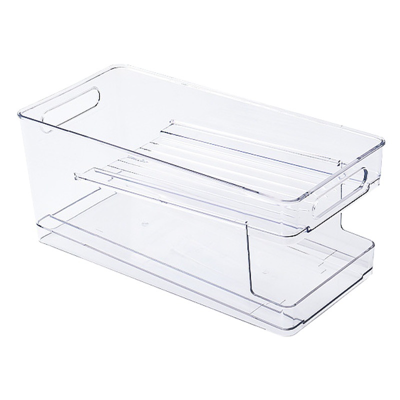 Cerveza Cola refrigerador caja de almacenamiento transparente de doble capa de PET rodante caja de almacenamiento de bebidas latas domésticas rack de almacenamiento