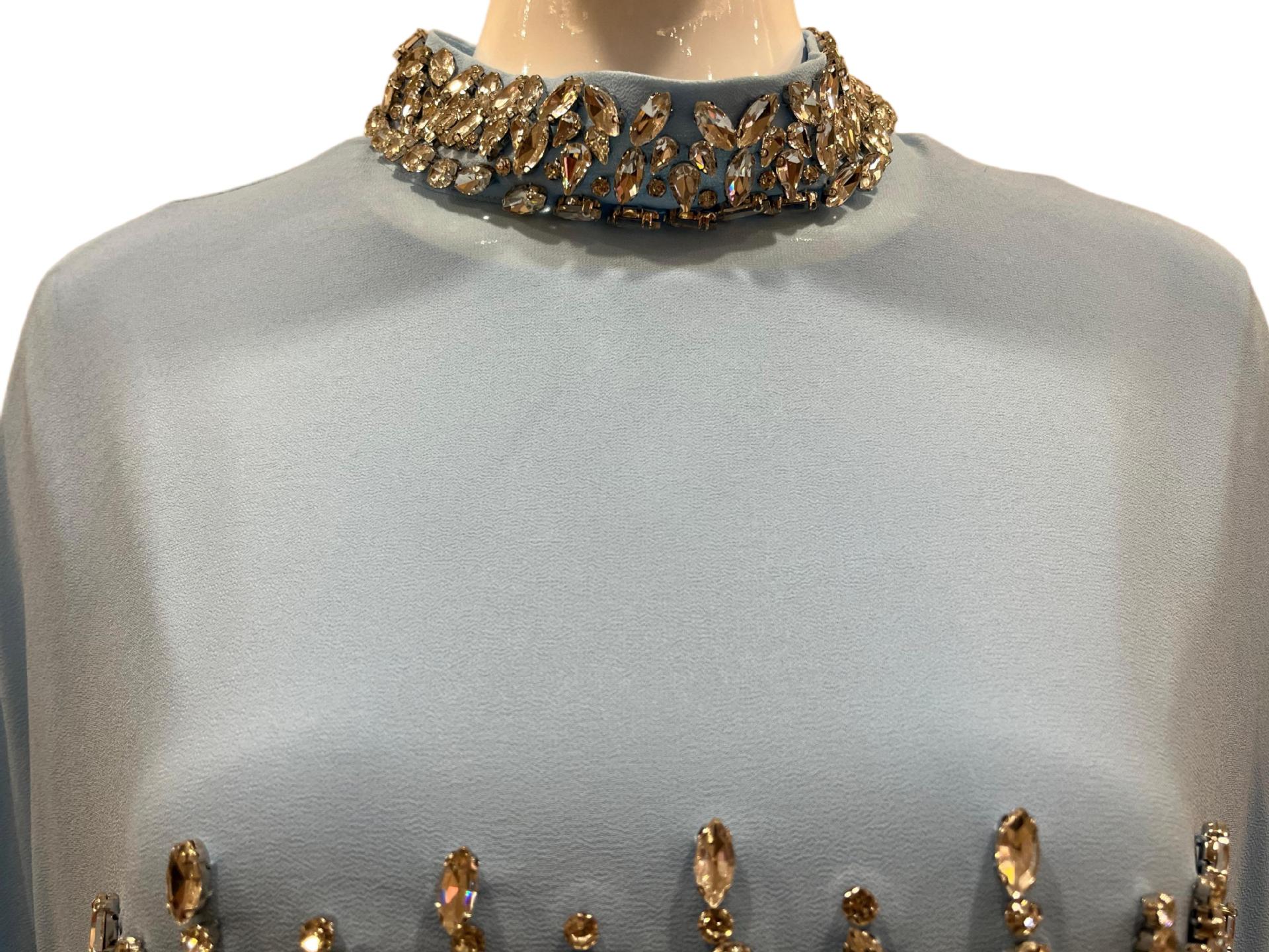 In-stock High-end Light Blue Diamond-embellished Cape Middle Eastern Dress Muslim Luxury Banquet Gown Arabian Robe_ecoleips.com