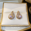 Silver needle, zirconium with bow, advanced earrings from pearl, high-quality style, bright catchy style, wholesale