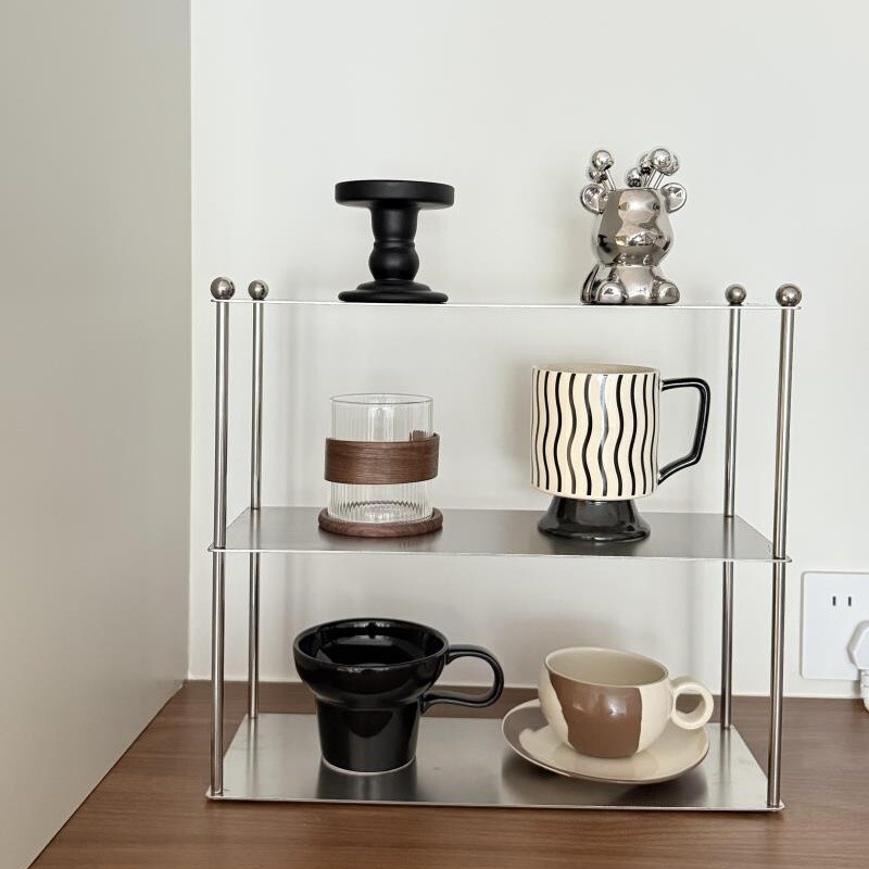 Bauhaus Cup Storage Rack Coffee Corner Storage Rack Desktop Tea Set Tea Cup Water Cup Aromatherapy Stainless Steel Display Rack