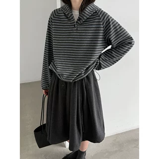 NS 韩系条纹半门襟连帽卫衣女26秋季长袖休闲百搭松弛感上衣21111