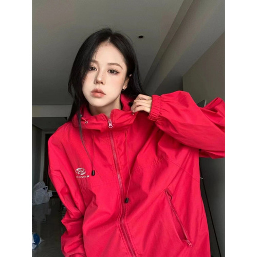 New American Letter Avocado Green Embroidered Outdoor Performance Hooded Jacket Zipper Hooded Trend Brand Jacket Outerwear