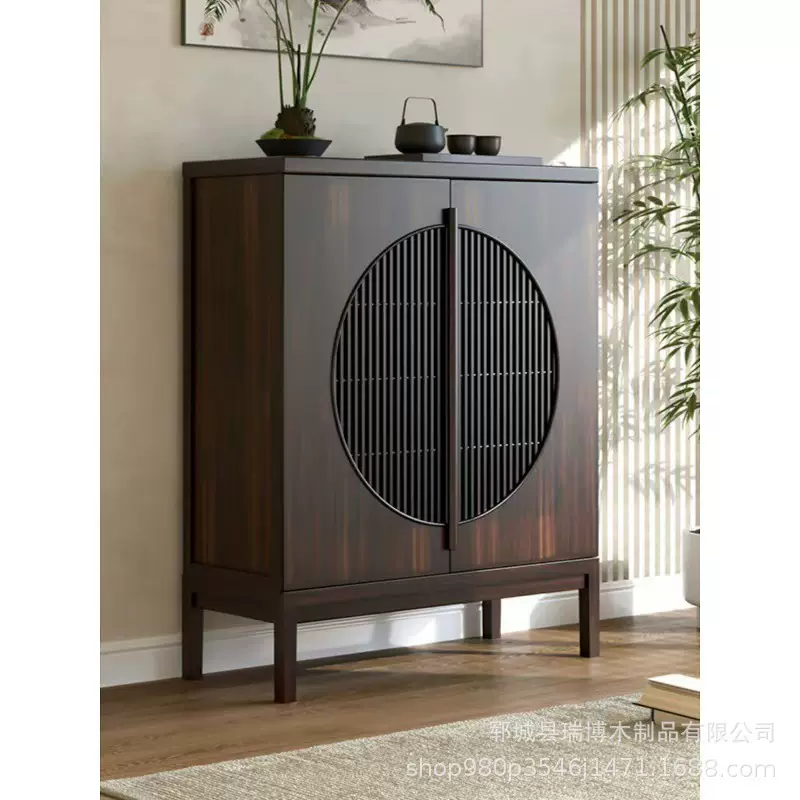 新中式实木餐边柜茶柜玄关柜老榆木木制门厅柜多用途木质收纳柜