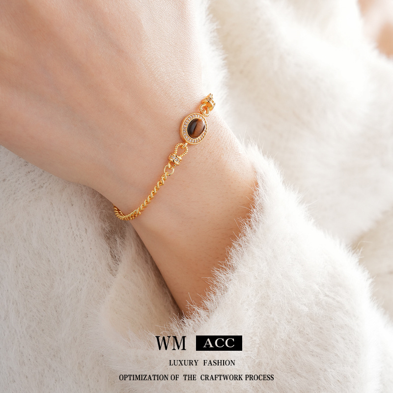 Pulsera de ojo de tigre ovalada de oro real pulsera de temperamento retro de todo fósforo de moda, joyería de alta calidad al por mayor image 1