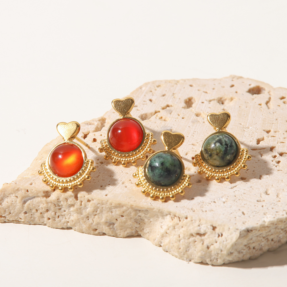 Fashion Geometric Stainless Steel Gold Plated Turquoise Agate Earrings 1 Pair