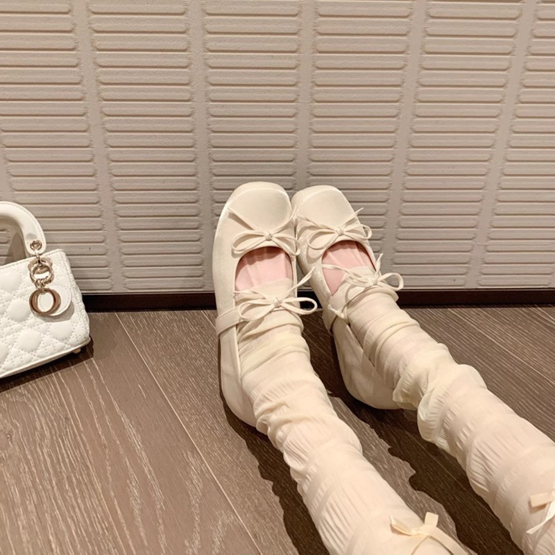 【纤源旺】키높이 4CM~ 사각 앞코 더블 리본 원스트랩 메리제인 슈즈 여성스러운 통근화 여름