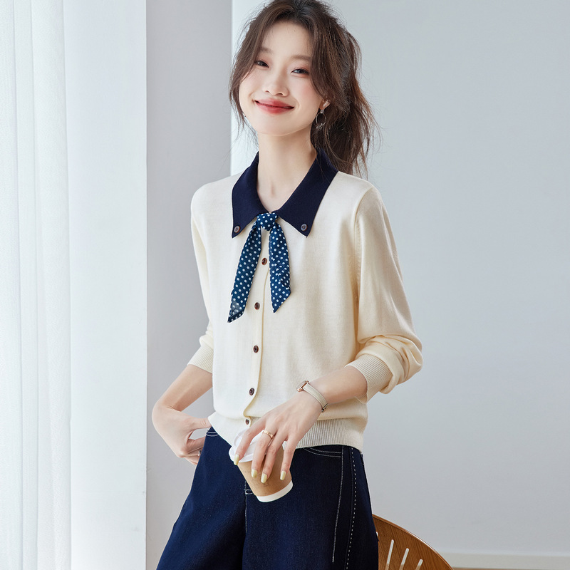 学院风2025年秋季新款针织衫上衣2025年女装娃娃领开衫漂亮上衣|undefined