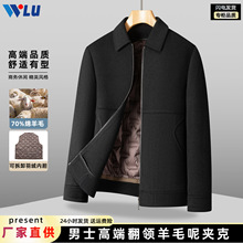 男士短款大衣2025秋冬季双面绵羊毛呢子羽绒内胆中老年爸爸装外套