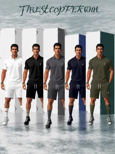 high quality Loose New Arrival All-match Fashionable Short-sleeved Polo Shirt Shorts suit Casual Summer Two-piece Set