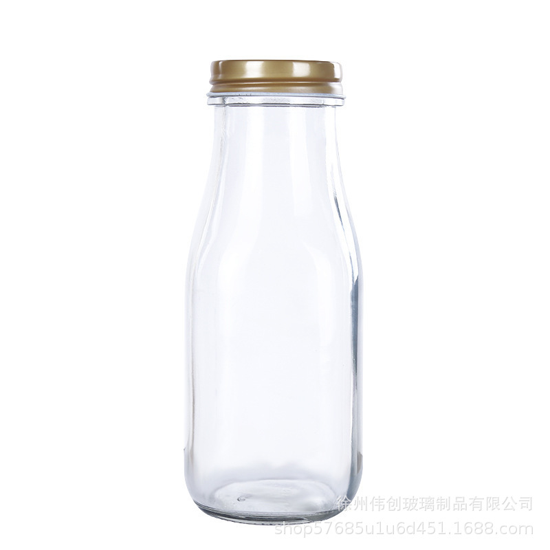 Wholesale 300ml botellas de vidrio de cuatro bordes botellas de té de leche botellas de té de leche botellas de jugo de fruta botellas de bebida con tapa
