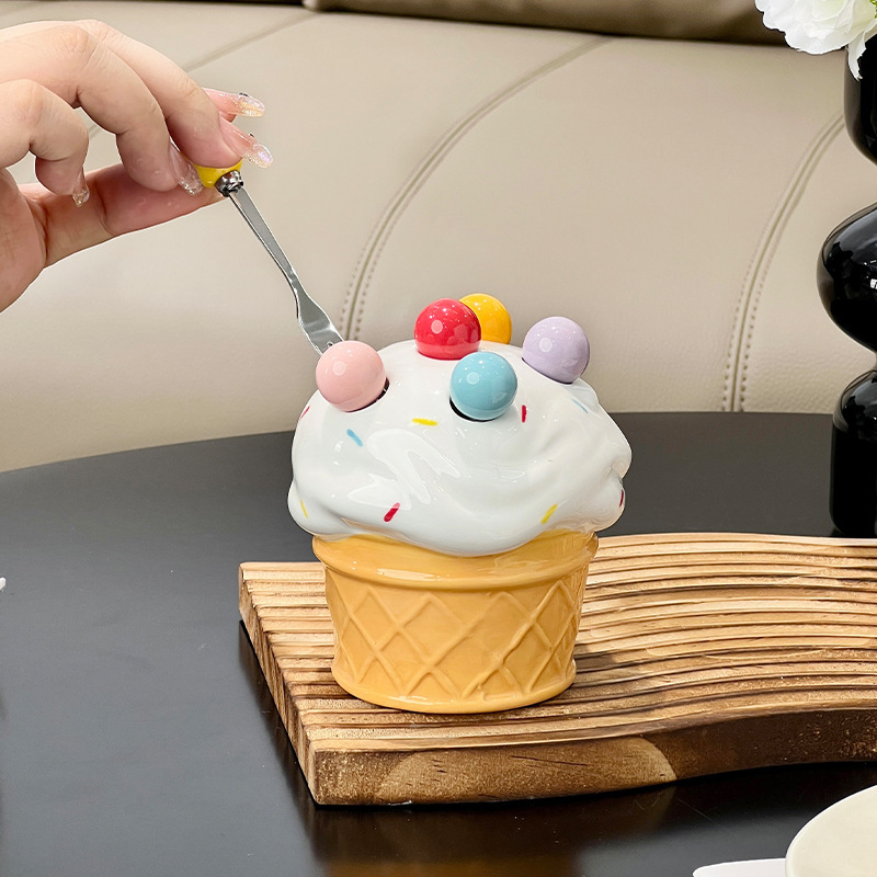 クリエイティブかわいいアイスクリームコーンフルーツフォークセット家庭用ステンレス鋼デザートフォークハイエンド保存瓶フルーツフォークボックス|undefined