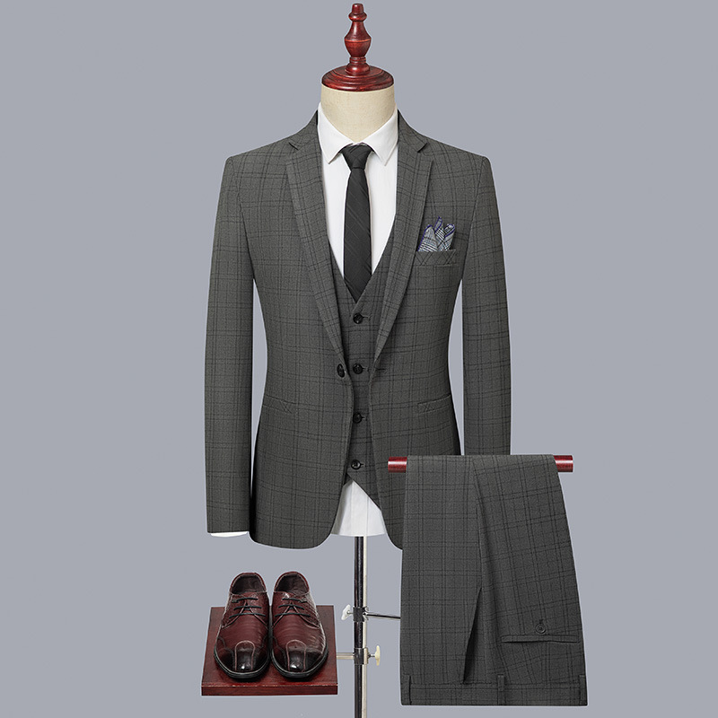 Men's Clothing yarn dyed three piece suit one button men's business suit slim formal suit professional wedding suit suit_voghion.com