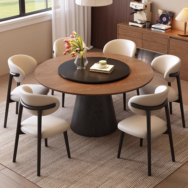 French-Style Vintage Round Table, Solid Wood Dining Table and Chairs, Mid-Century Style for Home Use, Small Apartment Round Dining Table with Turntable French-Style Vintage Round Table, Solid Wood Dining Table and Chairs, Mid-Century Style for Home Use, Small Apartment Round Dining Table with Turntable