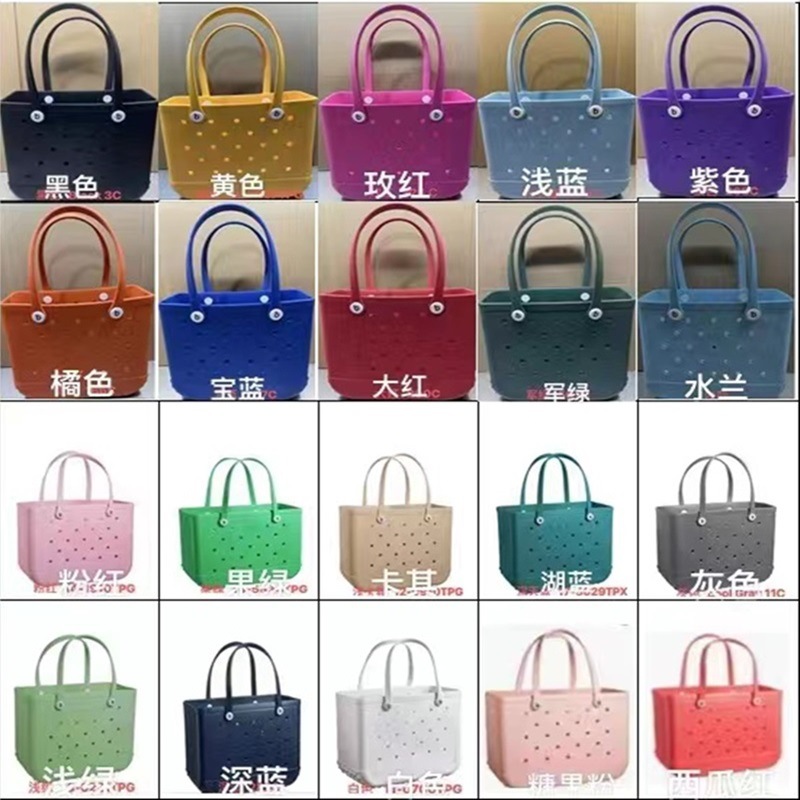 En stock EVA bolsa de playa moda al aire libre impresión agujero bolso de almacenamiento bolsa grande de las mujeres cesta Satchel