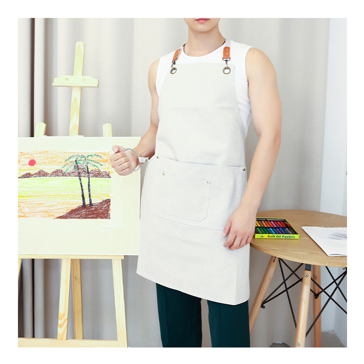 Cotton thickened canvas summer waterproof and oil resistant apron for household milk tea shops and commercial aprons_voghion.com