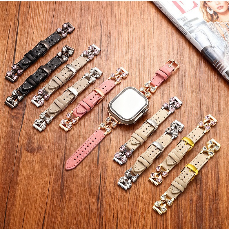 Suitable for Iwatch10 Watch Strap Apple S9 Watch Applewatch Metal Four-Leaf Clover S8 Leather S7S6 Women's Model Suitable for Iwatch10 Watch Strap Apple S9 Watch Applewatch Metal Four-Leaf Clover S8 Leather S7S6 Women's Model