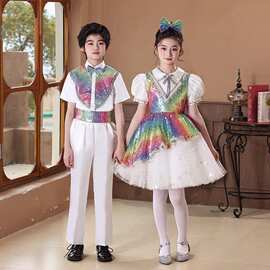 儿童合唱演出服国庆朗诵表演服小学生合唱团服装亮片蓬蓬裙女童