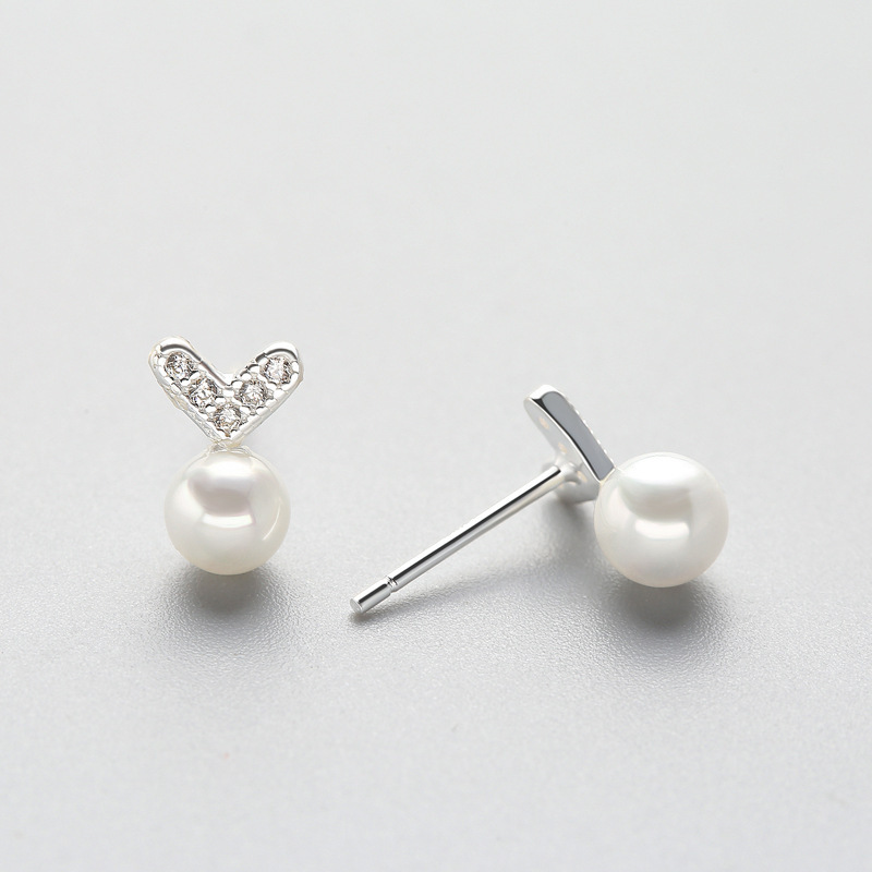 Perlen Herz Ohrstecker Für Damen Elegante Silberschmuckstücke_voghion.com