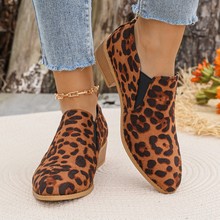 跨境2025新款韩版小香风时尚绒面圆头英伦风粗跟休闲女式时装单鞋