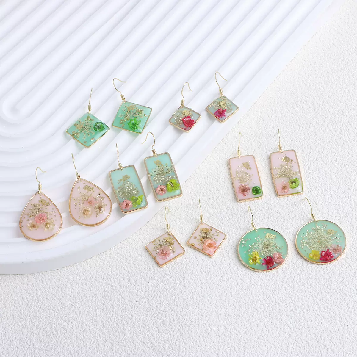 复古天然干花真花耳环女小众设计感轻奢花朵耳钩几何跨境耳饰批发