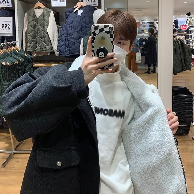 Title 9, Mens Lamb Plush Woolen Coat, Versatile Japanes...