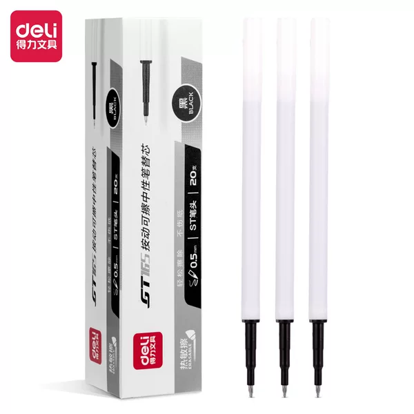 Deli Heat Erasable Gel Pen Refill, Retractable Refill 0.5mm, Cap-Off Crystal Blue-Black Thermosensitive Erasable Pen Refill