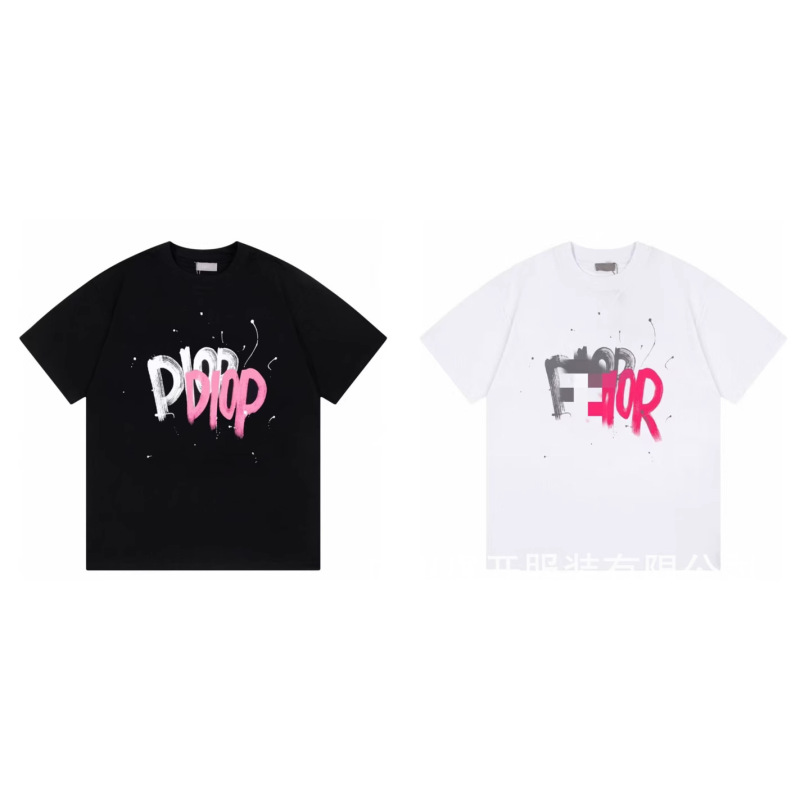 クロスボーダー 25ssCD ホームファッションブランド春夏新作落書きペイントレタープリントユニセックス純綿半袖Tシャツ|undefined