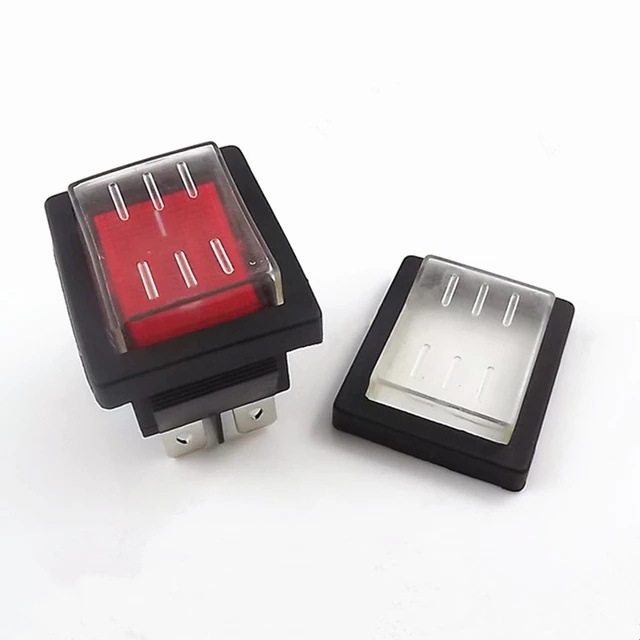 防水红色船型开关KCD4 四脚两档 带灯/带防水盖 带灯翘板电源开关