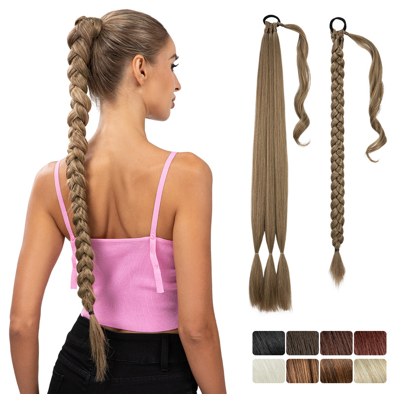 European and American Cross-Border Wigs Natural Double Ponytail Synthetic Hair Braided Wrap-Around Ponytail Ponytailhair European and American Cross-Border Wigs Natural Double Ponytail Synthetic Hair Braided Wrap-Around Ponytail Ponytailhair